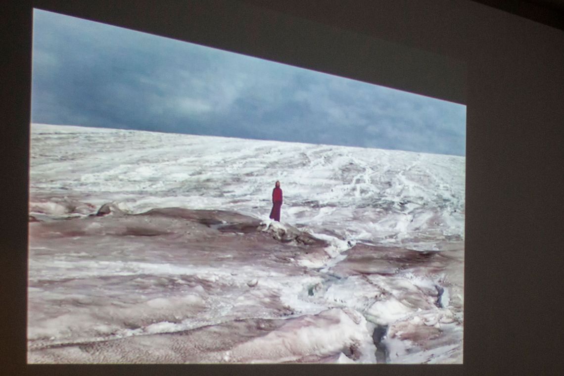 VestAndPage, exhibition view of sin∞fin – Performances at the Core of the Looking-Glass (Antarctica, 2012), film, at the VENICE INTERNATIONAL PERFORMANCE ART WEEK 2012. Image © Monika Sobczak.