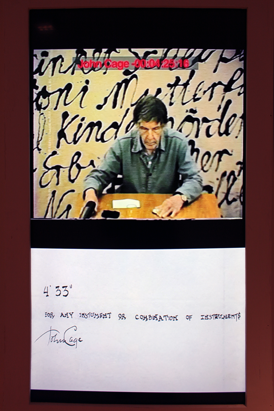 John Cage / Klaus vom Bruch. Exhibition view of the video 4'33" (1986) at the III Venice International Performance Art Week 2016. Image © VestAndPage