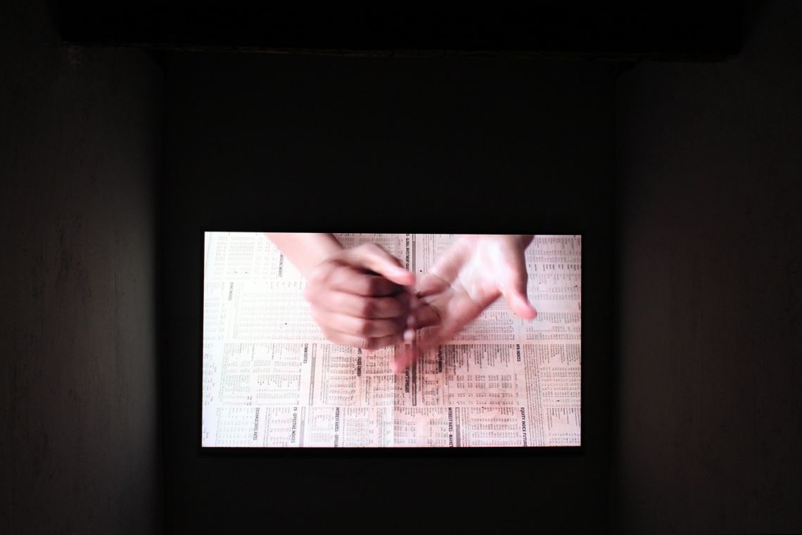 Lerato Shadi. Exhibition view of the video Motlhaba Wa Re Ke Namile (2016) at the III Venice International Performance Art Week 2016. Image © VestAndPage.