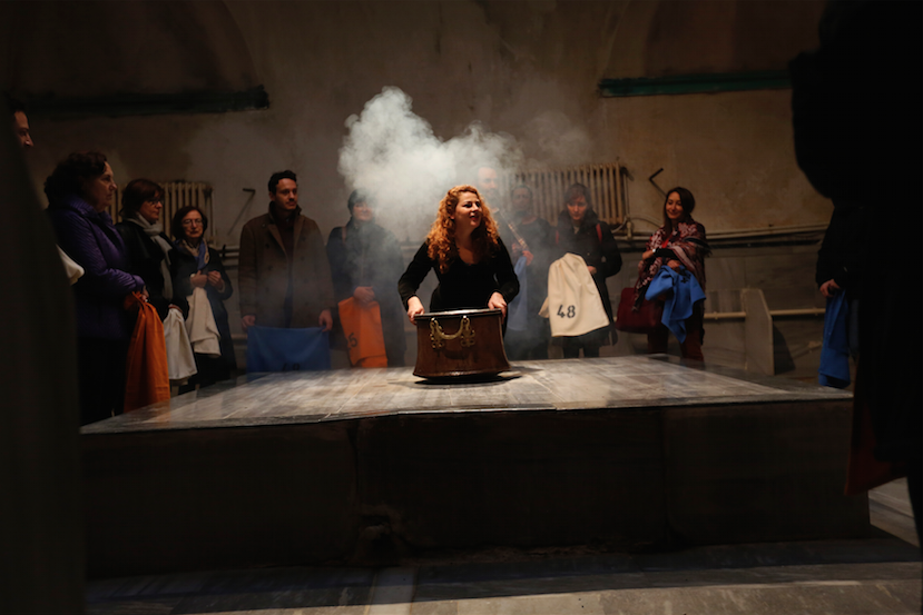 Mary Zygouri, Bath of the Constitution (2015). Still from the video of the performance. Courtesy the artists.