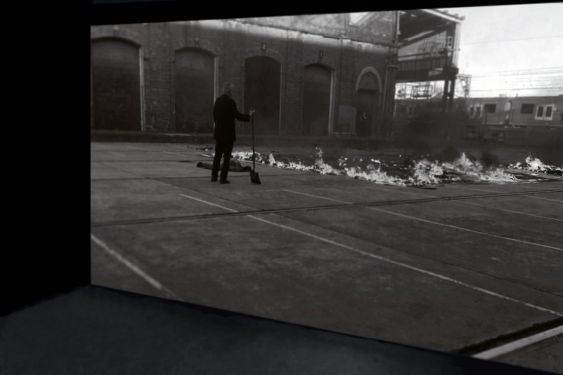 Mike Parr. Exhibition view of the performance documentation of the action BDH (2016, held at Carriageworks for the 20th Biennale of Sydney) at the III Venice International Performance Art Week 2016, Palazzo Mora. Photograph by We Exhibit