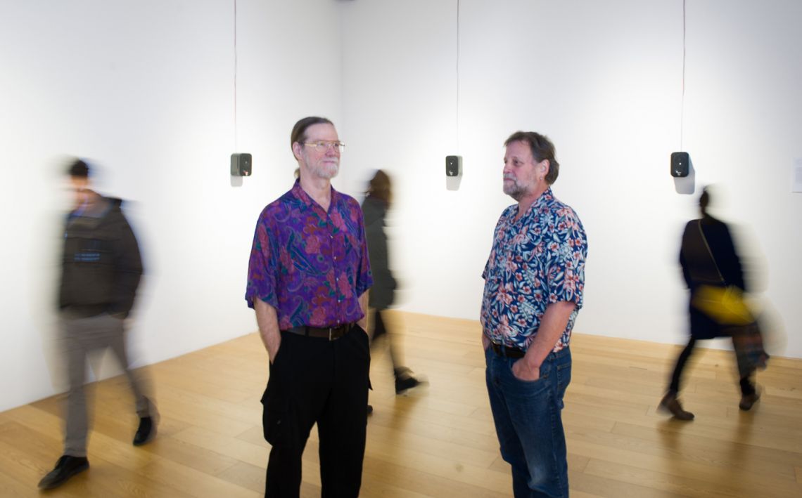 Lorne Covington and Douglas Quin. Exhibition view of the partecipatory sound installation Paradise (2016) with the artists at the III Venice International Performance Art Week 2016. Image © Alexander Harbaugh